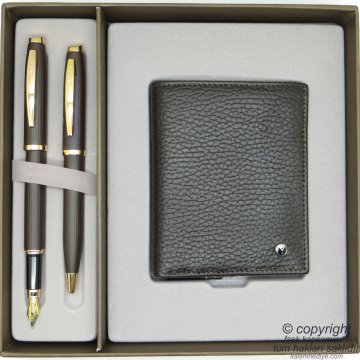 Scrikss Deri Cüzdanlı Rose Gold Hediye Seti MD-2072 | Deri Cüzdan + Kalem Seti | Scrikss Kalem | İsme Özel Kalem | Hediyelik Set