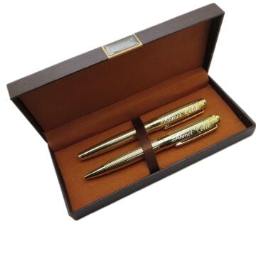 Signator® M569 Parlak Gold Kalem Seti | Roller + Tükenmez Kalem | İsme Özel Kalem | Hediyelik Kalem