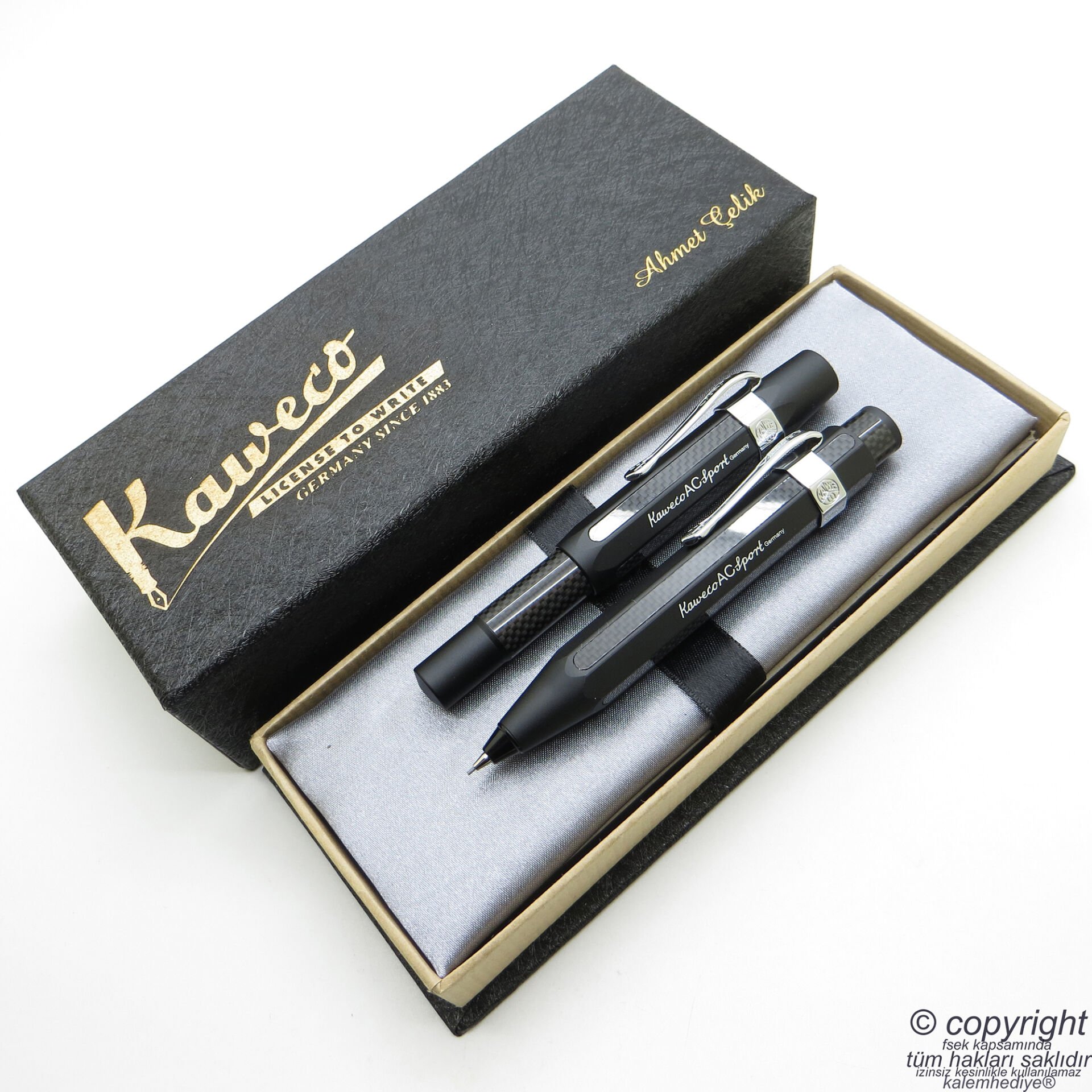 Kaweco AC Sport Siyah Kalem Seti | Dolma Kalem + 07 Versatil Kalem Set | İsme Özel Kalem