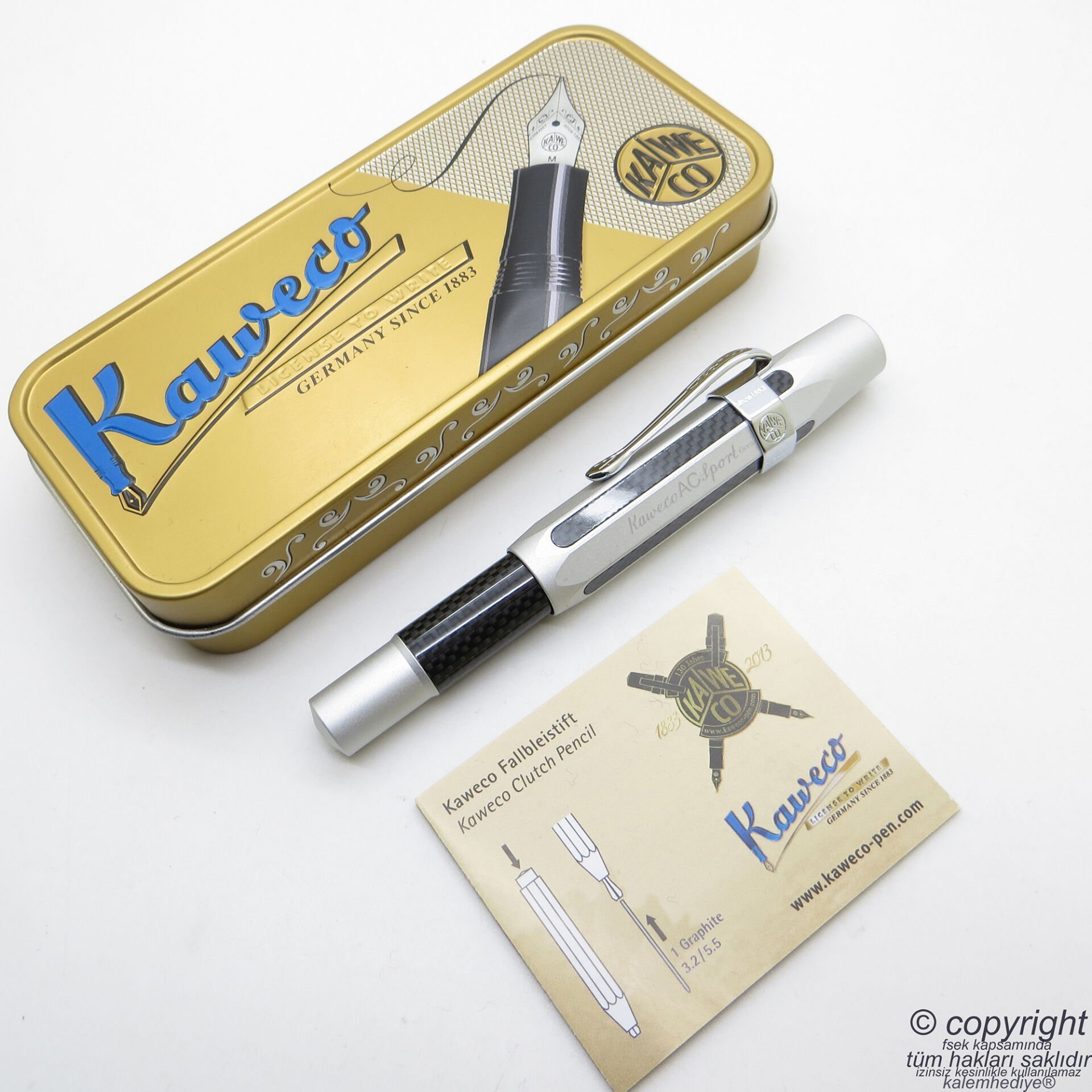 Kaweco 10000144 Ac Sport Dolma Kalem Siyah Gümüş | İsme Özel Kalem