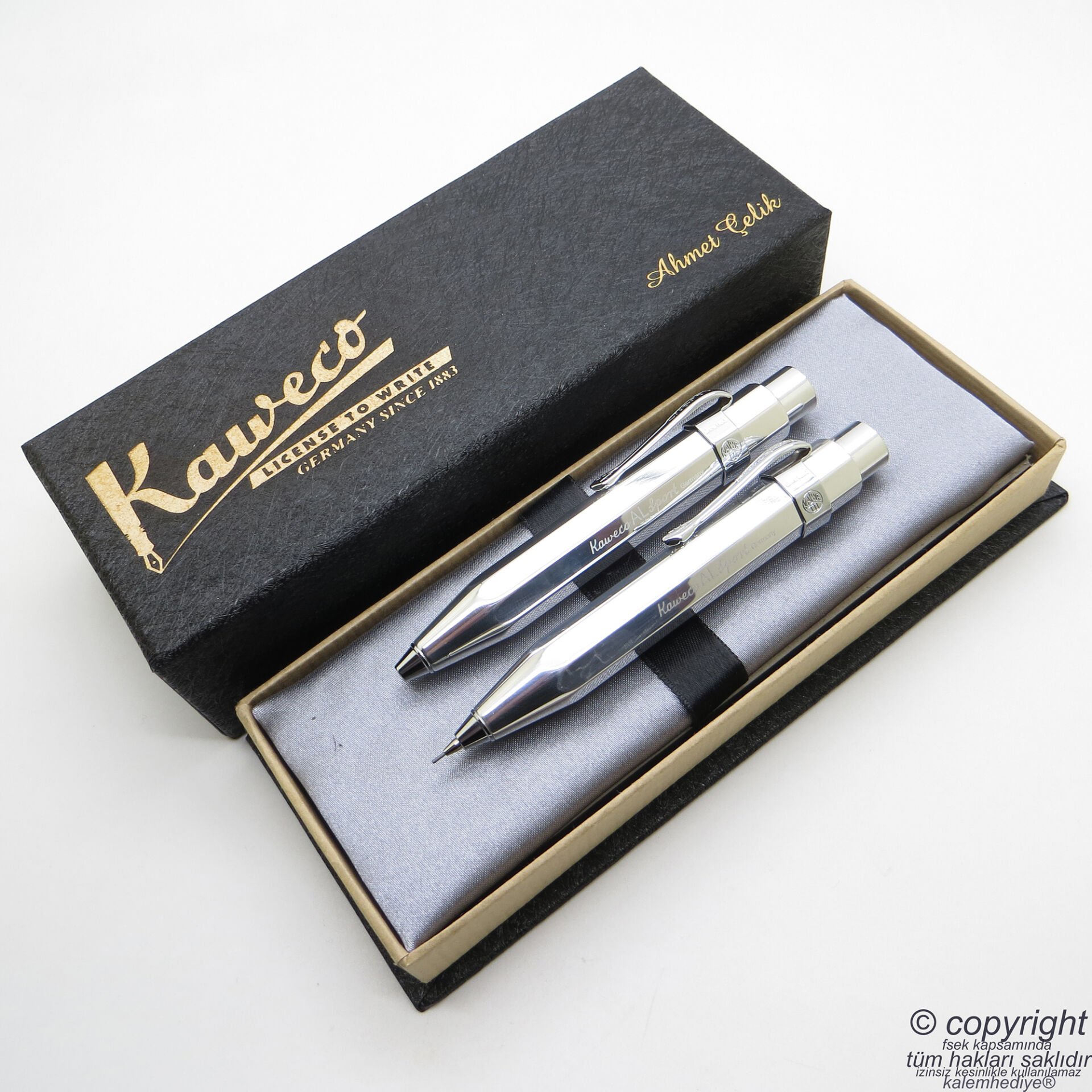 Kaweco AL Sport Parlak Krom Kalem Seti | 07 Versatil Kalem + Tükenmez Kalem Set | İsme Özel Kalem