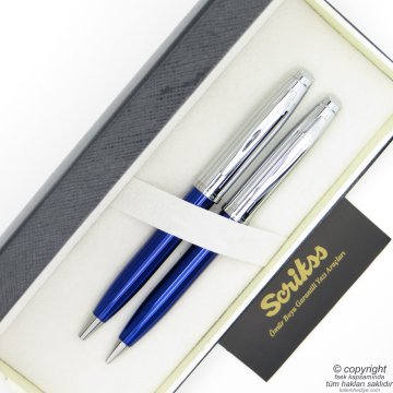 Scrikss 39 Lacivert Krom Tükenmez Kalem + Versatil Kalem Set  | Scrikss Kalem | İsme Özel Kalem | Hediyelik Kalem