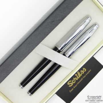 Scrikss 39 Siyah Krom Dolma Kalem + Tükenmez Kalem Set | Scrikss Kalem | İsme Özel Kalem | Hediyelik Kalem