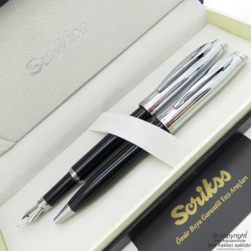 Scrikss 39 Siyah Krom Dolma Kalem + Tükenmez Kalem Set | Scrikss Kalem | İsme Özel Kalem | Hediyelik Kalem