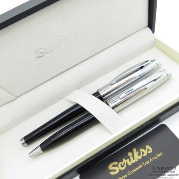 Scrikss 39 Siyah Krom Dolma Kalem + Tükenmez Kalem Set | Scrikss Kalem | İsme Özel Kalem | Hediyelik Kalem