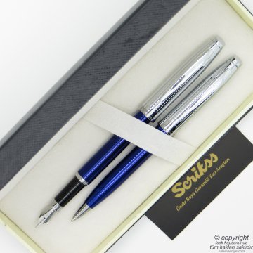 Scrikss 39 Lacivert Krom Dolma Kalem + Tükenmez Kalem Set | Scrikss Kalem | İsme Özel Kalem | Hediyelik Kalem