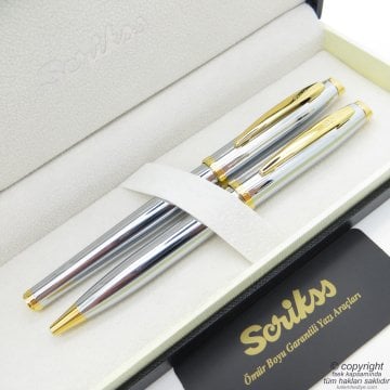 Scrikss 39 Dolma Kalem + Tükenmez Kalem Gold Krom Takım | Scrikss Kalem | İsme Özel Kalem | Hediyelik Kalem