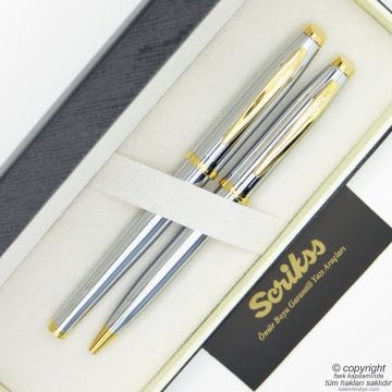 Scrikss 39 Dolma Kalem + Tükenmez Kalem Gold Krom Takım | Scrikss Kalem | İsme Özel Kalem | Hediyelik Kalem