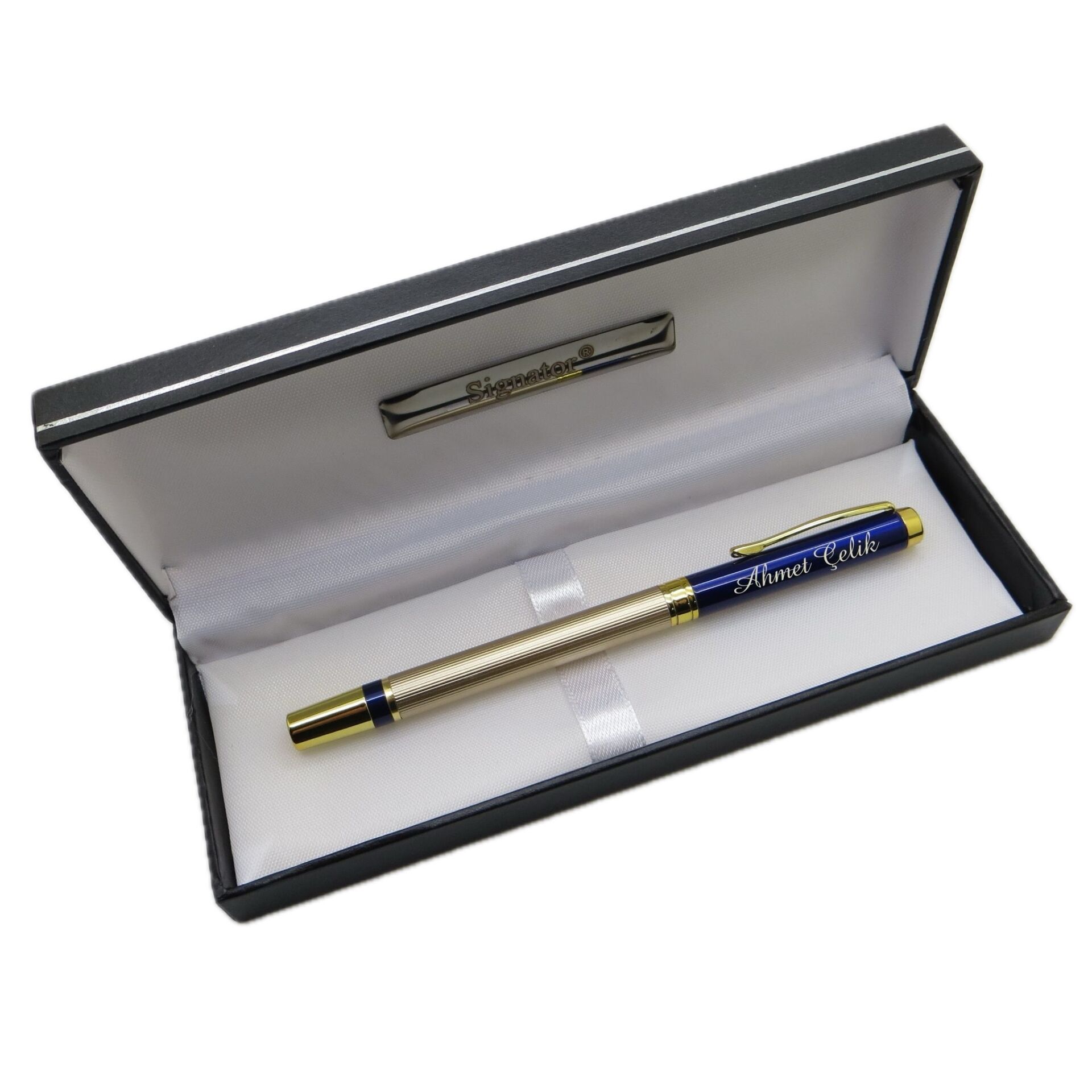 Signator® M593 Slim Gold Mavi Roller Kalem | İsme Özel Kalem | Hediyelik Kalem