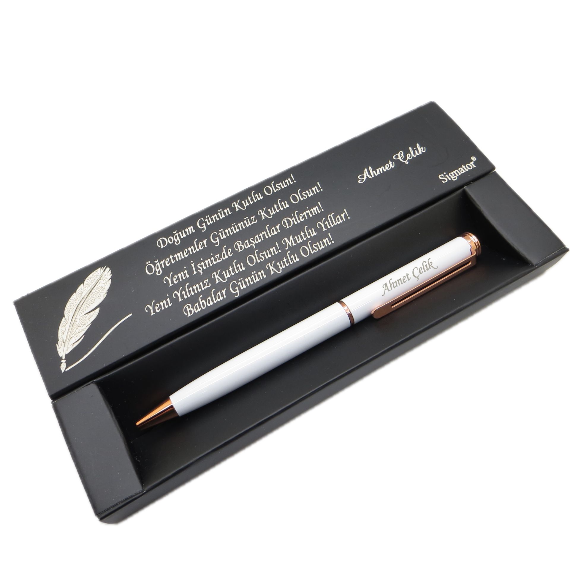 Signator® C488 Beyaz & Rose Gold Tükenmez Kalem | İsme Özel Kalem | Hediyelik Kalem