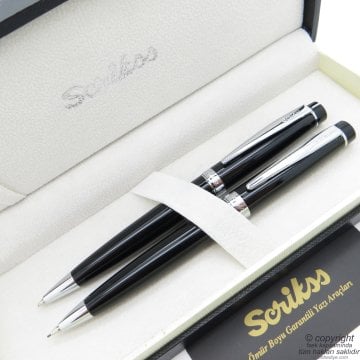 Scrikss 38 Siyah Krom Tükenmez Kalem + Versatil Kalem Set | Scrikss Kalem | İsme Özel Kalem | Hediyelik Kalem