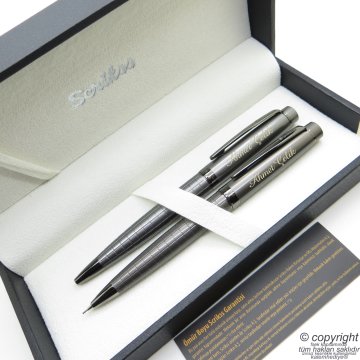 Scrikss 38 Karbon Gri Tükenmez Kalem + Versatil Kalem Set | Scrikss Kalem | İsme Özel Kalem | Hediyelik Kalem