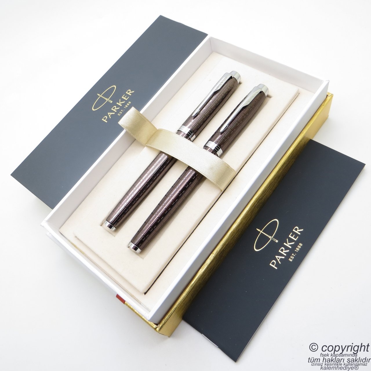 Parker IM Premium Desenli Bakır Bronz Dolma Kalem + Roller Kalem Seti | İsme Özel Kalem