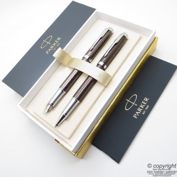 Parker IM Premium Desenli Bakır Bronz Dolma Kalem + Roller Kalem Seti | İsme Özel Kalem