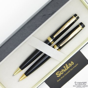 Scrikss 38 Siyah Altın Tükenmez Kalem + Versatil Kalem Set | Scrikss Kalem | İsme Özel Kalem | Hediyelik Kalem