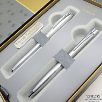 Parker Urban Stainless Steel CT Dolma Kalem + Tükenmez Kalem Set | İsme Özel Kalem | Hediyelik Kalem