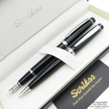 Scrikss 38 Siyah Krom Dolma Kalem + Tükenmez Kalem Set | Scrikss Kalem | İsme Özel Kalem | Hediyelik Kalem