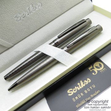 Scrikss 38 Karbon Gri Dolma Kalem + Tükenmez Kalem Set | Scrikss Kalem | İsme Özel Kalem | Hediyelik Kalem