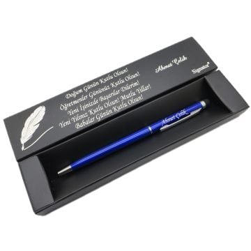 Signator® C501 Slim Mavi Krom Tükenmez Kalem | İsme Özel Kalem | Hediyelik Kalem