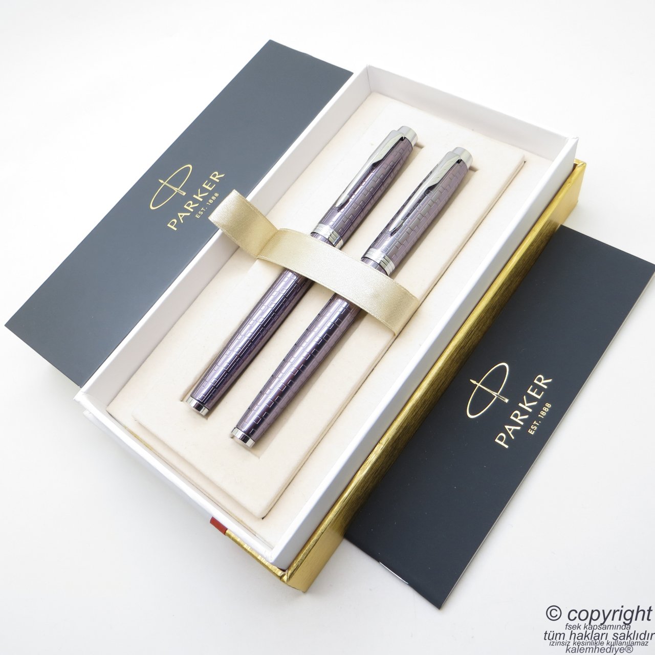 Parker IM Premium Desenli Mor Dolma Kalem + Roller Kalem Seti | İsme Özel Kalem