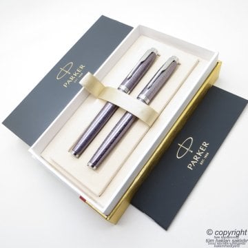 Parker IM Premium Desenli Mor Dolma Kalem + Roller Kalem Seti | İsme Özel Kalem