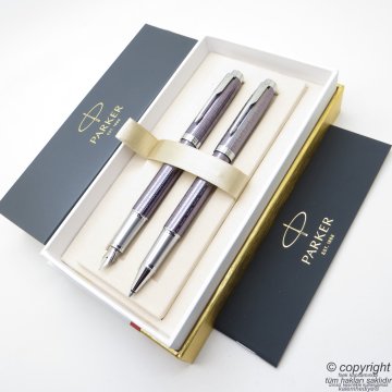 Parker IM Premium Desenli Mor Dolma Kalem + Roller Kalem Seti | İsme Özel Kalem