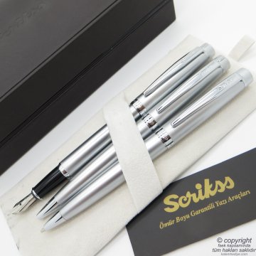 Scrikss 38 3'lü Set Mat Krom | Dolma Kalem + Tükenmez Kalem + Versatil Kalem Set | Scrikss Kalem | İsme Özel Kalem | Hediyelik Kalem
