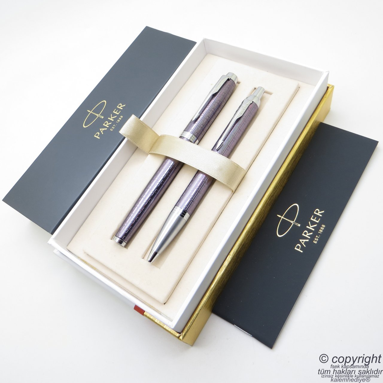 Parker IM Premium Desenli Mor Roller Kalem + Tükenmez Kalem Set | İsme Özel Kalem | Hediyelik Kalem