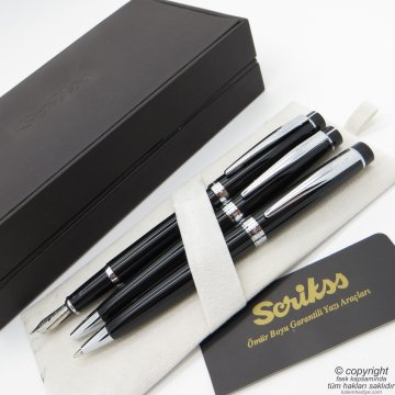 Scrikss 38 3'lü Set Siyah Krom | Dolma Kalem + Tükenmez Kalem + Versatil Kalem | Scrikss Kalem | İsme Özel Kalem | Hediyelik Kalem