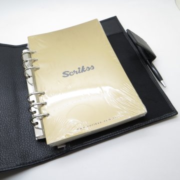 Scrikss Hakiki Deri 24x19 A5 Organizer Flötr Siyah + Kalem | İsme Özel
