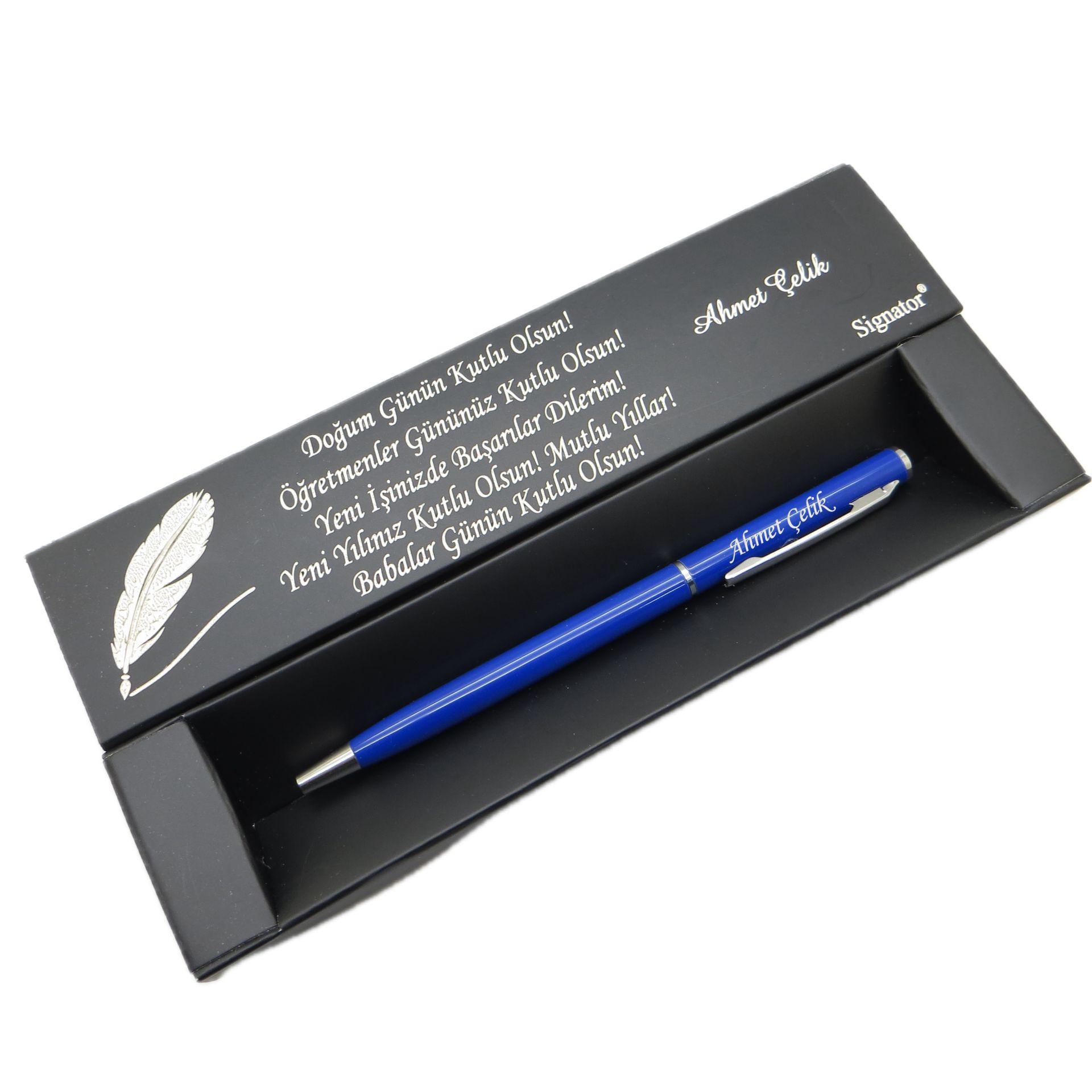 Signator® C514 Slim Mavi Krom Tükenmez Kalem | İsme Özel Kalem | Hediyelik Kalem