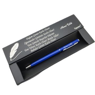 Signator® C514 Slim Mavi Krom Tükenmez Kalem | İsme Özel Kalem | Hediyelik Kalem