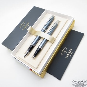 Parker IM Açık Mavi Roller Kalem + Tükenmez Kalem Set | İsme Özel Kalem | Hediyelik Kalem