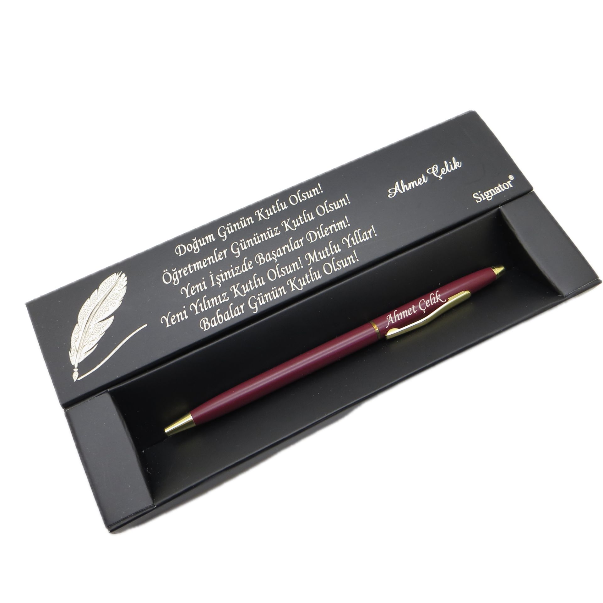 Signator® C523 Slim Bordo Gold Tükenmez Kalem | İsme Özel Kalem | Hediyelik Kalem