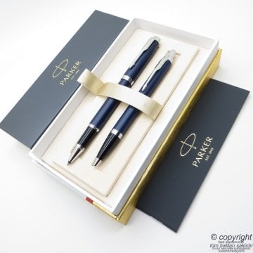 Parker IM Gece Mavisi Roller Kalem + Tükenmez Kalem Set | İsme Özel Kalem | Hediyelik Kalem