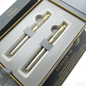 Parker IM Brushed Altın Metal Dolma Kalem + Roller Kalem Seti | İsme Özel Kalem