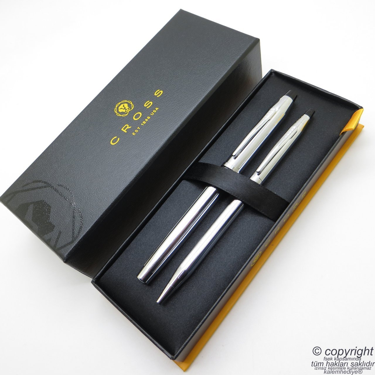 Cross 3529 Century II Parlak Krom Tükenmez Kalem + Dolma Kalem Set | Cross Kalem | İsme Özel Kalem
