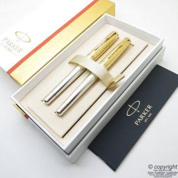 Parker Urban Premium Desenli Altın Yaldız Dolma Kalem + Roller Kalem Seti | İsme Özel Kalem