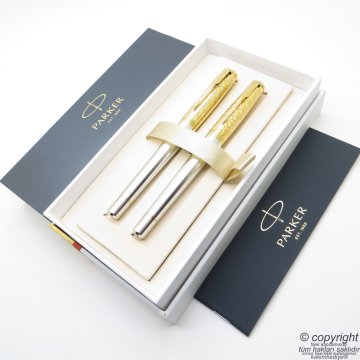 Parker Urban Premium Desenli Altın Yaldız Dolma Kalem + Roller Kalem Seti | İsme Özel Kalem