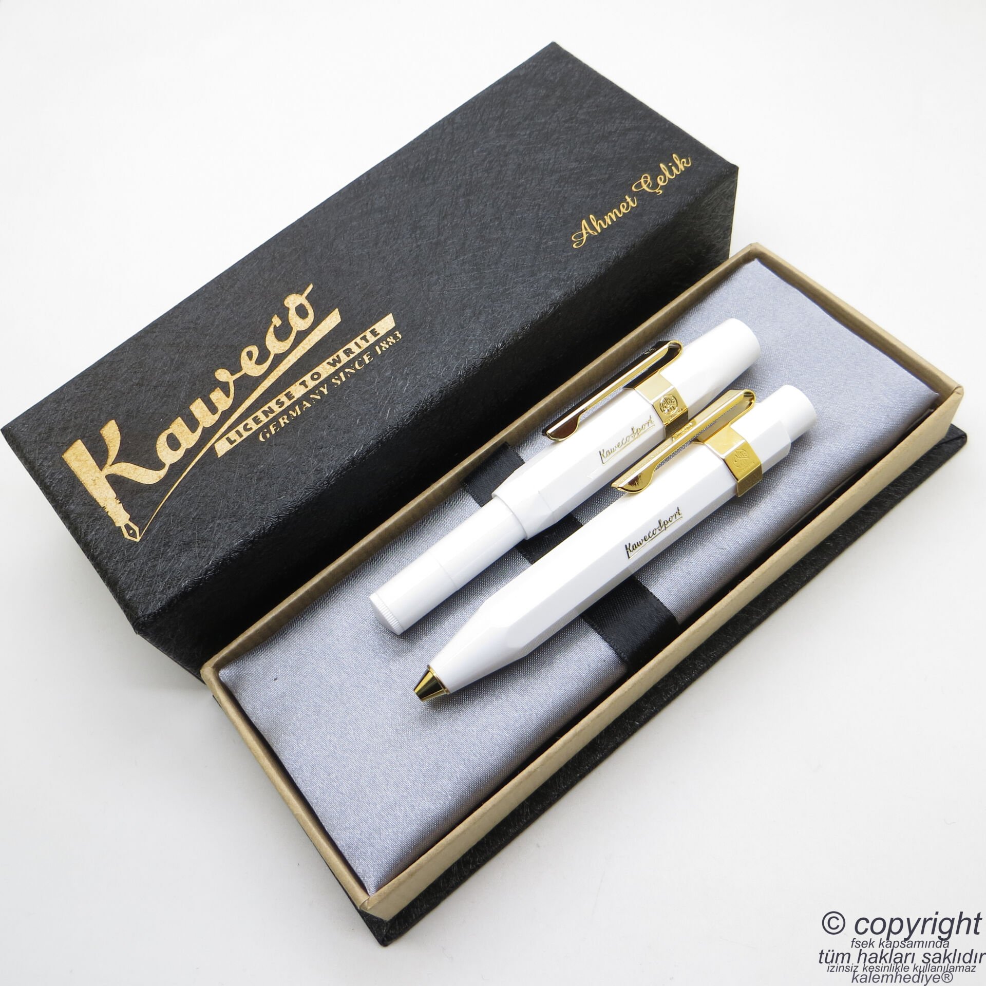 Kaweco Kalem Seti Beyaz Altın Classic Sport | Dolma Kalem + Tükenmez Kalem Set | İsme Özel Kalem