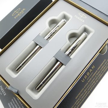 Parker  Urban Premium Desenli Gümüş Yaldız Dolma Kalem + Roller Kalem Seti | İsme Özel Kalem