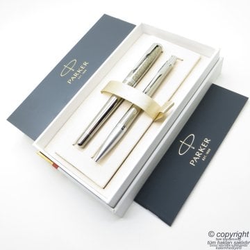 Parker Urban Premium Desenli Gümüş Yaldız Dolma Kalem + Tükenmez Kalem | İsme Özel Kalem | Hediyelik Kalem