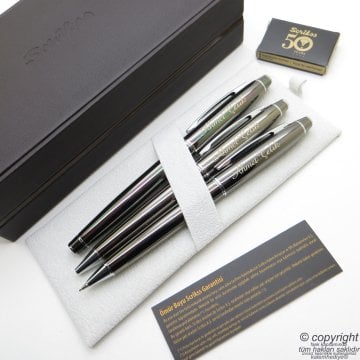 Scrikss 35 3'lü Set Titanium Ahşap Deri Kutulu | Dolma Kalem + Tükenmez Kalem + Versatil Kalem Set | Scrikss Kalem | İsme Özel Kalem | Hediyelik Kalem