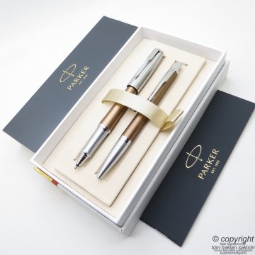 Parker Urban Premium Desenli Bakır Bronz Roller Kalem + Tükenmez Kalem Set | İsme Özel Kalem | Hediyelik Kalem