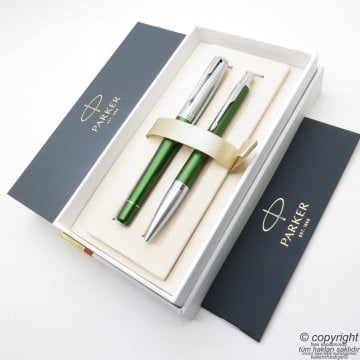 Parker Urban Premium Desenli Yeşil Dolma Kalem + Tükenmez Kalem | İsme Özel Kalem | Hediyelik Kalem