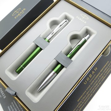 Parker Urban Premium Desenli Yeşil Roller Kalem + Tükenmez Kalem Set | İsme Özel Kalem | Hediyelik Kalem