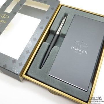 Parker Jotter Siyah CT Tükenmez Kalem + Defter | Parker Kalem | İsme Özel Kalem | Hediyelik Kalem