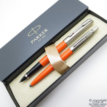 Parker Jotter Original Turuncu Roller Kalem + Tükenmez Kalem Set | İsme Özel Kalem | Hediyelik Kalem