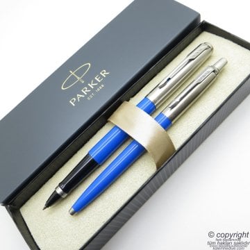 Parker Jotter Original Sky Blue Roller Kalem + Tükenmez Kalem Set | İsme Özel Kalem | Hediyelik Kalem
