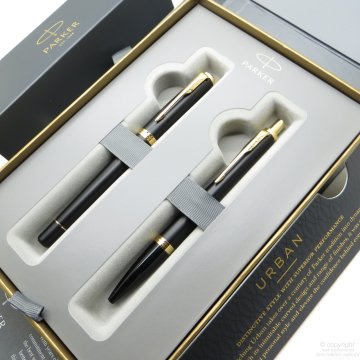 Parker Urban Mat Siyah Altın Dolma Kalem + Tükenmez Kalem | İsme Özel Kalem | Hediyelik Kalem